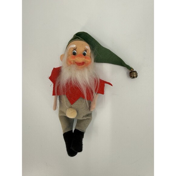 VINTAGE STEIFF "PUCKI" DWARF ELF GNOME PLASTIC RUBBER DOLL GREEN HAT BELL 6"X3" - Picture 1 of 9